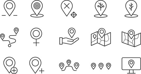 Diverse map pin icon set with nature symbols gender signs hand-held pointers and digital screen markers for navigation © Mohammad