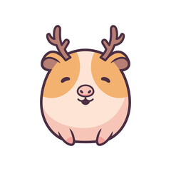 Naklejka premium Adorable Cartoon Guinea Pig with Deer Antlers Illustration
