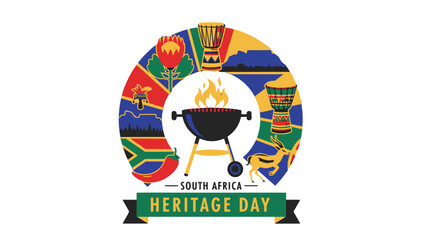 South Africa Heritage Day Celebration with Cultural Symbols and Braai.