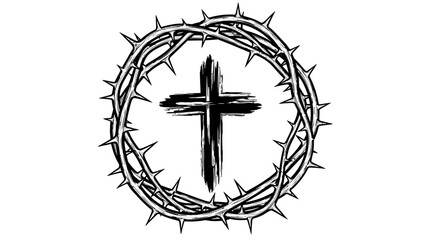 Black cross surrounded by a crown of thorns.