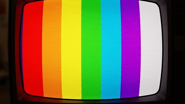 Vintage TV screen with rainbow colors.