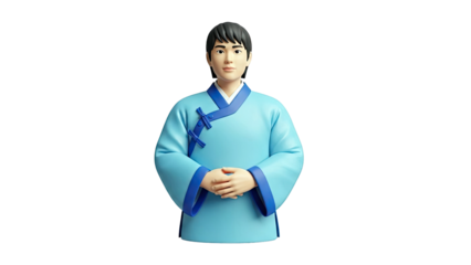 3D render of a person in traditional East Asian attire