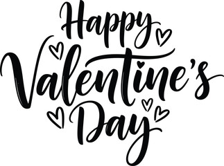 Obraz premium Black Happy Valentines Day Calligraphy with Black Hearts on White Background love