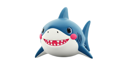 Cute Cartoon Shark with Pink Cheeks and Big Grin