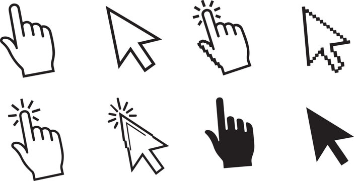 Black and white computer mouse cursor and hand