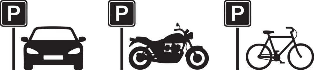 Obraz premium Parking signs for car motorcycle bicycle parking symbols