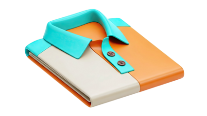 Folded Polo Shirt with Teal Collar and Buttons