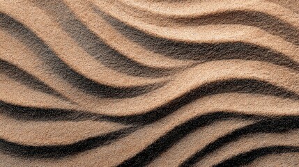 Abstract Sand Dune Texture with Wavy Patterns in Neutral Tones on Dark Background in Overhead Shot