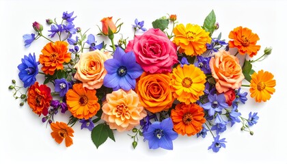 Obraz premium Vibrant Floral Arrangement - A Colorful Symphony of Roses and Delphiniums.