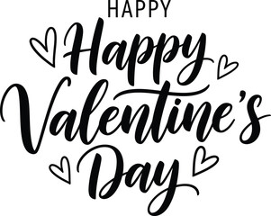 Happy Valentines Day text with black lettering and small hearts Keywords: valentine, valentines day, heart, black, love, celebration, greeting