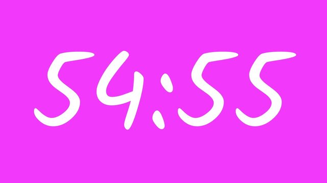 Countdown timer from 55 minute to 54 minute on pink background suitable for presentations, productivity, educational content, and more