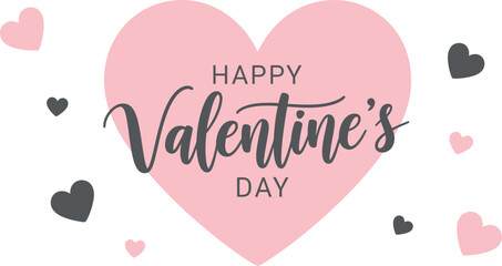 Happy Valentines Day with pink heart and scattered hearts on white background Keywords: happy valentines day, valentines day, love, hearts, pink