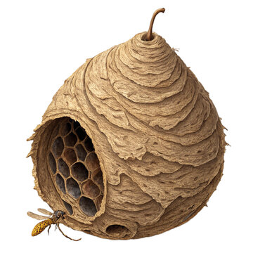 Detailed mud dauber wasp cocoon with layered clay dome structure