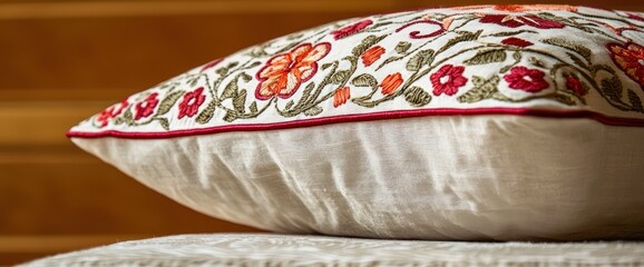 A soft pillow with an embroidered design
