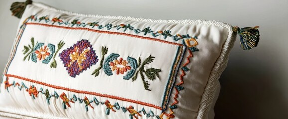 A soft pillow with an embroidered design