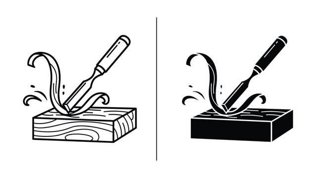 Carving wood with a chisel tool in two different styles
