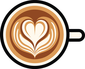 Top View of Coffee Cup with Heart Latte Art vector illustration
