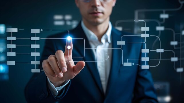 Businessman interacting with futuristic digital interface - Powered by Adobe