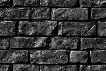 Close-up view of a dark gray stone brick wall. Seamless pattern.