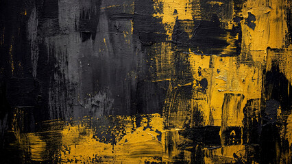 Abstract Texture Art Bold Black and Yellow Strokes on Canvas, Expressive Modern Design