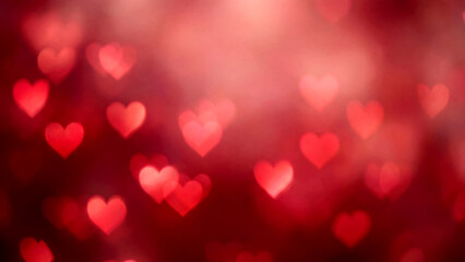 Dreamy Red Heart Bokeh Abstract Valentine's Day Background with Soft Glowing Hearts
