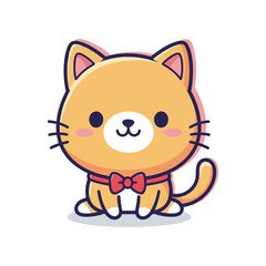 Adorable Cartoon Cat Illustration with Pink Bow