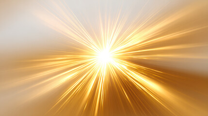 Obraz premium Bright golden flare with radiant starburst and glowing rays abstract sunlight flash cinematic presentation on white background