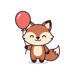 Obraz premium Happy cartoon fox holding red balloon