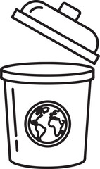Minimalist Line Art Recycling Bin with Open Lid & Earth Globe &ndash; Eco-Friendly Waste Management Vector for Sustainability, Green Living, Environmental Campaigns