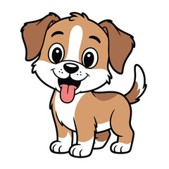 Fototapeta premium Cute and playful cartoon puppy with a happy expression and tongue out standing on white background