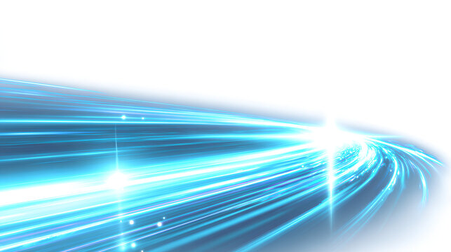 Cyan glowing neon motion lines light blue abstract trails shine effect starburst sunshine beam glow wave futuristic tech design stock illustration on white background - Powered by Adobe