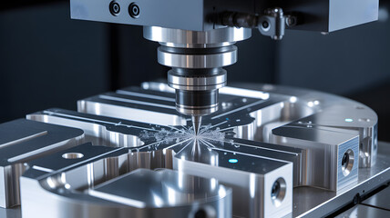 Macro detail of precision metal machining in factory