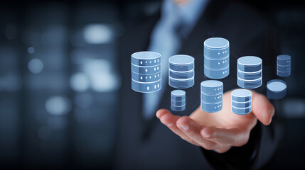 Data integration and ETL process data pipeline and data warehouse engineer holding database icons