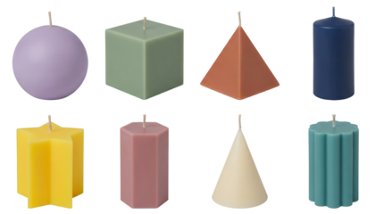 Minimalist Geometric Candle Collection Set including Sphere Cube Pyramid Cylinder Star and Hexagon Shapes