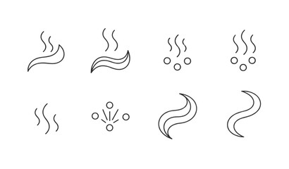 Fototapeta premium Minimal vapor aroma steam and smell flat vector icon set isolated on transparent background