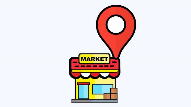 Market icon overlaid on location marker, perfect for business directories, maps, locationbased apps, marketplaces, and navigation services.