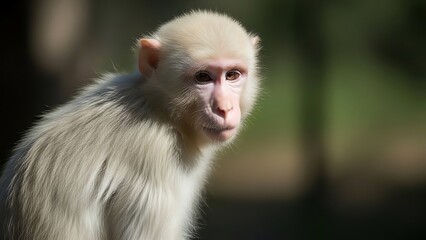 Obraz premium Young White Monkey with Pink Face and Expressive Eyes in Natural Green Environment