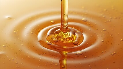 Golden honey swirl close-up with ripples and liquid texture for food backgrounds