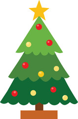 Festive green christmas tree decorated with ornaments vector
