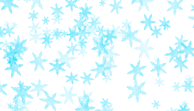 Snowflake Flurry. Winter Pattern. Blue Stars. An isolated PNG clip art on a transparent background of blue snowflake shapes and flurry for a seasonal snowfall or holiday card effect. - Powered by Adobe