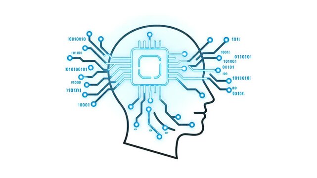 AI Brain Chip Technology Futuristic Head Circuitry Motion Graphic