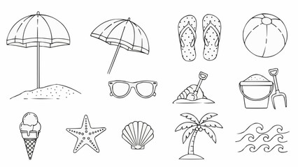 Collection of beach and summer vacation icons and illustrations. © Yooo