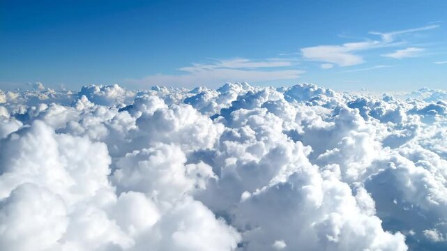 Aerial View of Fluffy White Clouds and Blue Sky