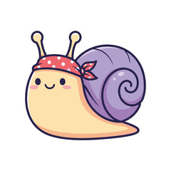 Obraz premium Cute Cartoon Snail with Bandana - Vector Illustration