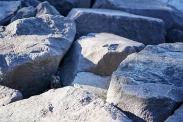 Large cobblestones on the embankment. Background. Space for text.