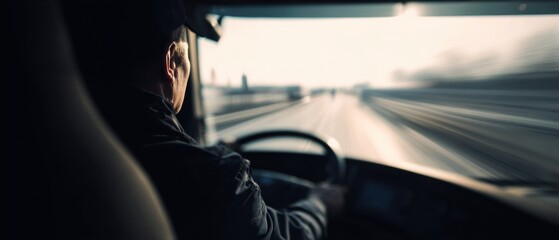 Professional Truck Driver Driving Large Transport Truck on Open Highway