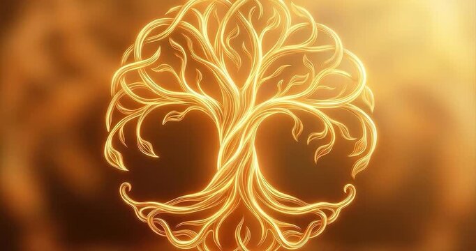 Glowing tree of life symbol illuminated abstract art