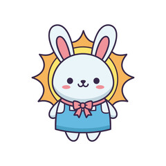 Fototapeta premium Adorable Cartoon Bunny Illustration with Sun Background