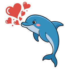 Obraz premium A charming blue dolphin blowing heart shaped bubbles, radiating love and affection. A delightful cartoon depiction that speaks to the joy of connection