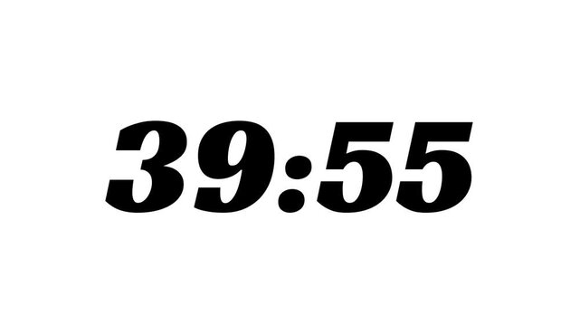 Countdown timer from 40 minute to 39 minute on white background suitable for presentations, productivity, educational content, and more